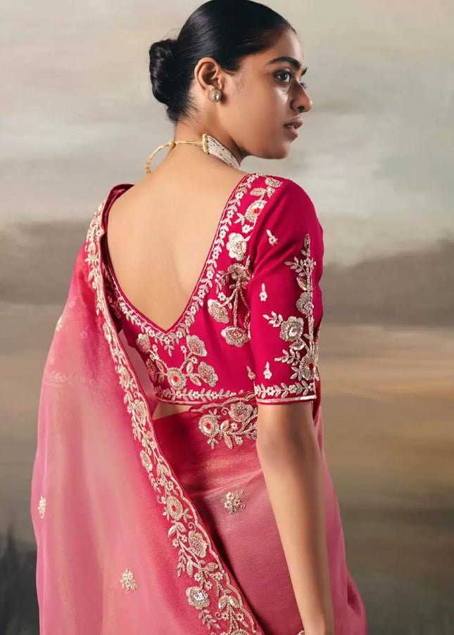 Pink Embroidered Festive Saree