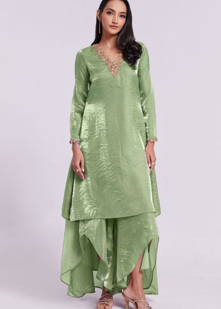 Green Embroidered Sharara Suit