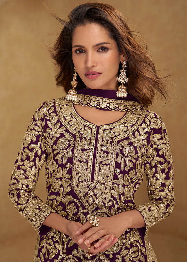Georgette Embroidered Palazzo Suit Series