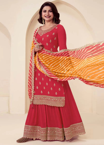 Red Embroidered Sharara Suit