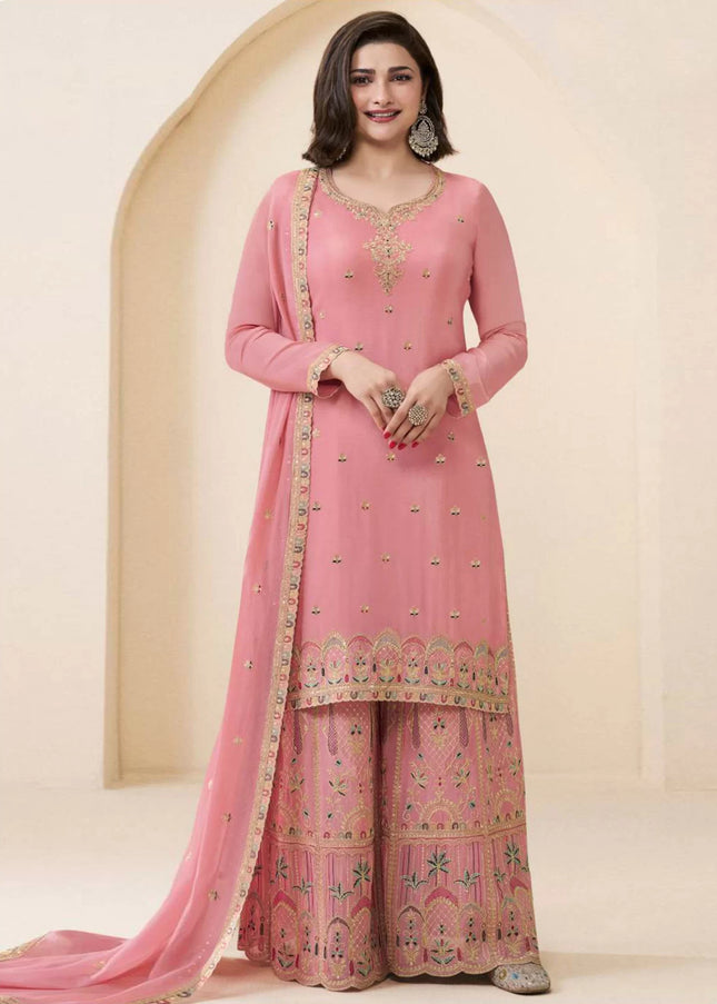 Pink Embroidered Sharara Suit