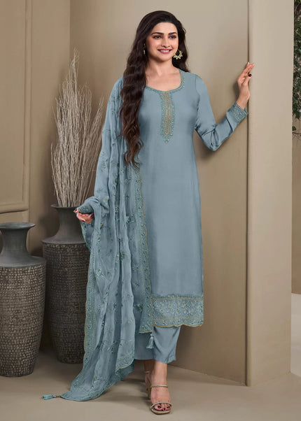 Grey Embroidered Pant Style Suit