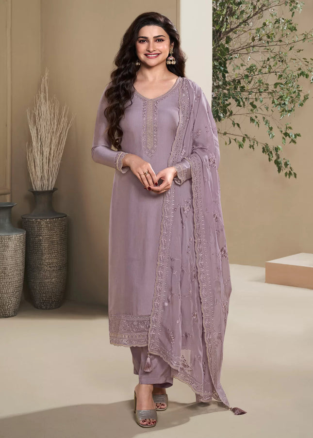 Lavender Embroidered Pant Style Suit