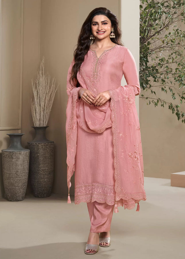 Pink Embroidered Pant Style Suit