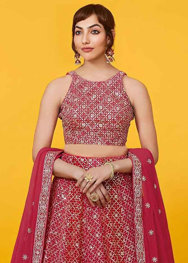 Red Embroidered Lehenga Choli