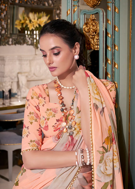 Light Peach Floral Printed Saree