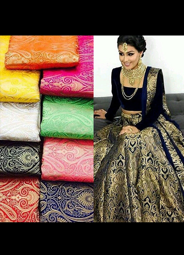 Navy Blue Pure Brocade Lehenga Set