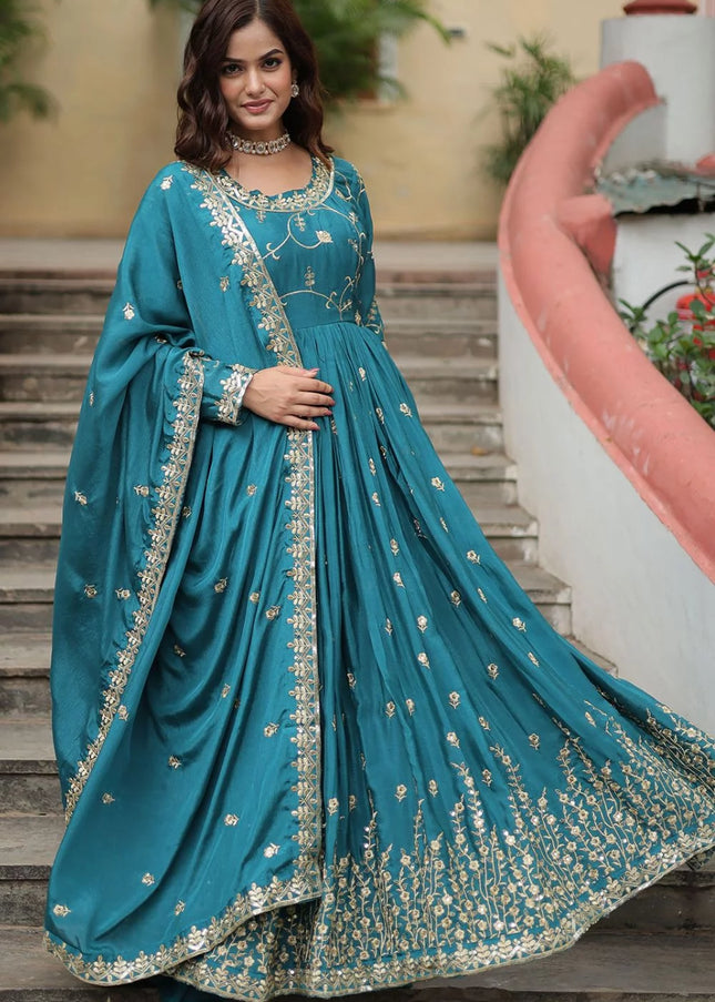 Blue Embroidered Sharara Suit