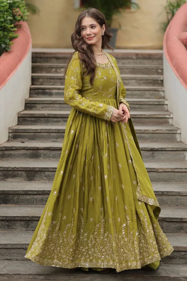 Green Embroidered Sharara Suit