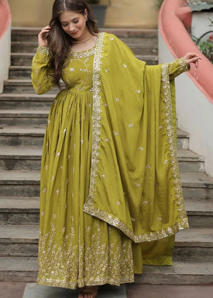 Green Embroidered Sharara Suit