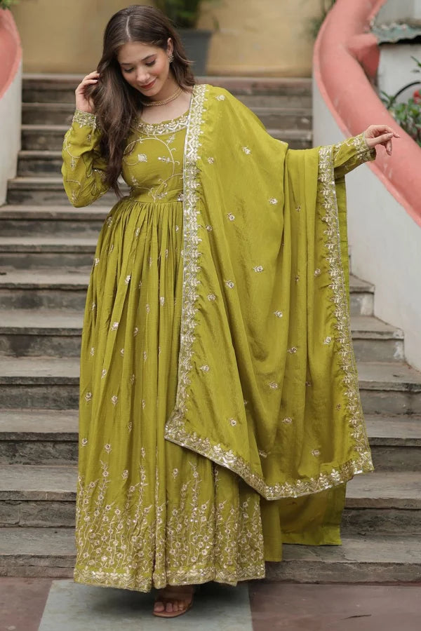 Green Embroidered Sharara Suit