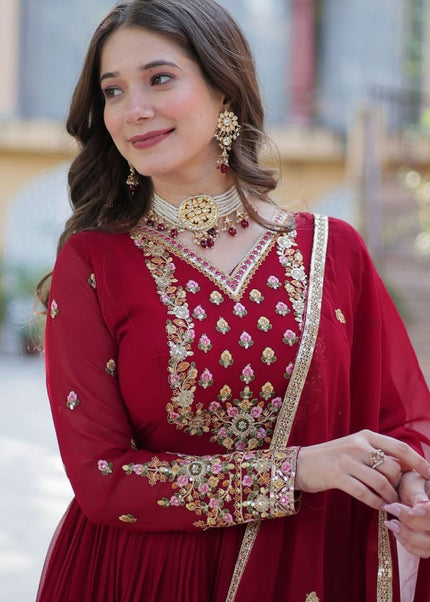 Maroon Embroidered Anarkali Gown