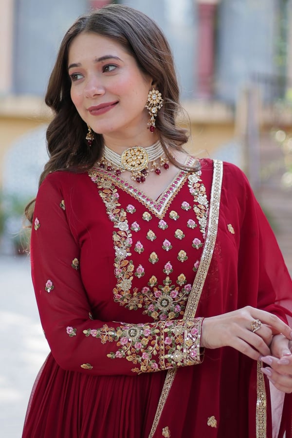 Maroon Embroidered Anarkali Gown