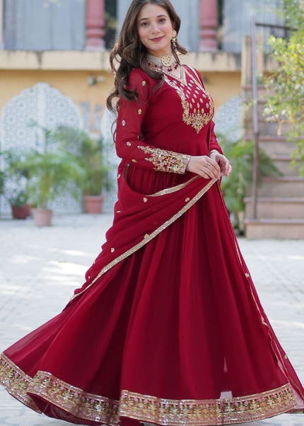 Maroon Embroidered Anarkali Gown
