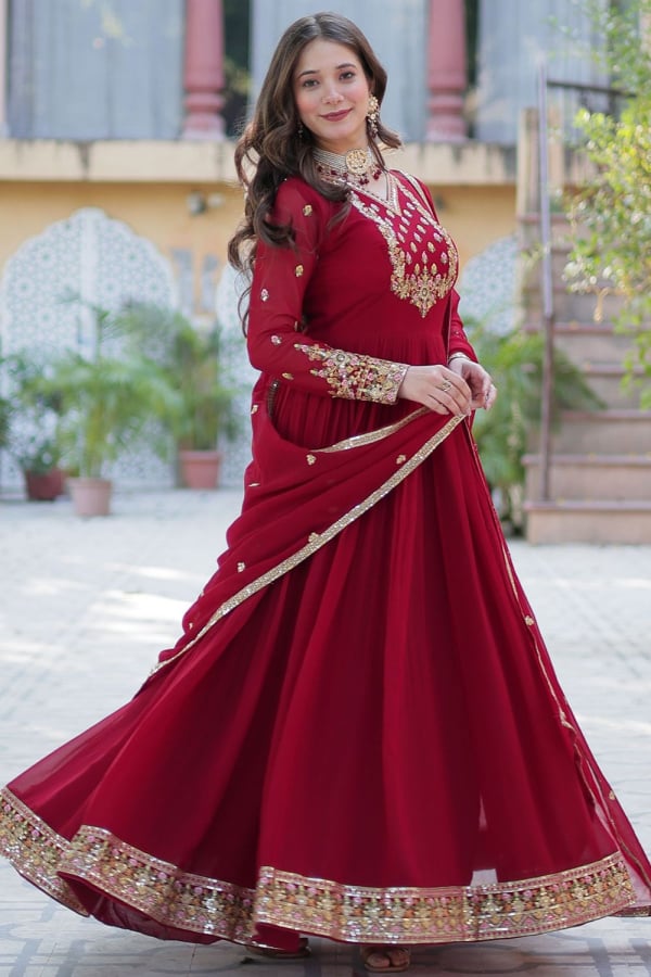 Maroon Embroidered Anarkali Gown