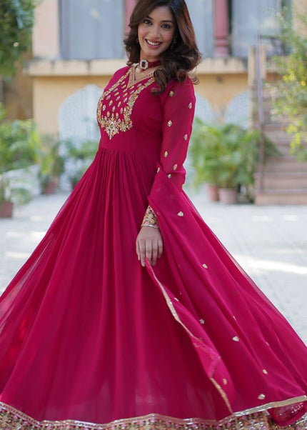 Pink Embroidered Anarkali Gown