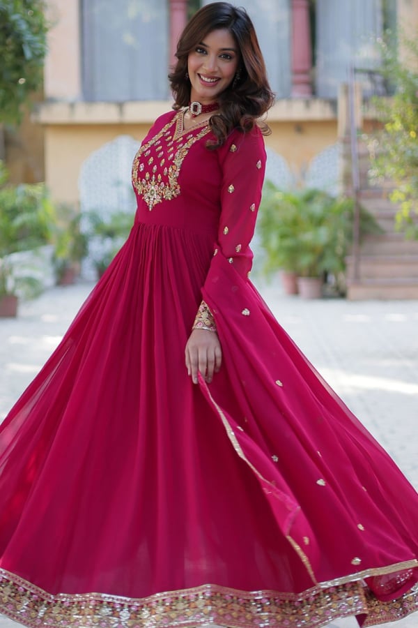 Pink Embroidered Anarkali Gown