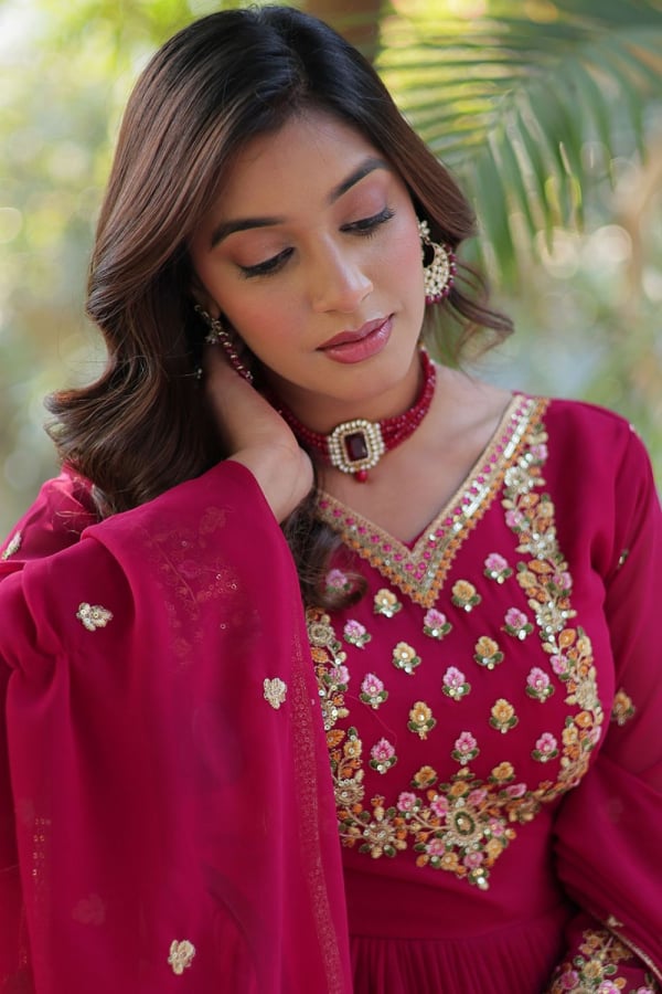 Pink Embroidered Anarkali Gown
