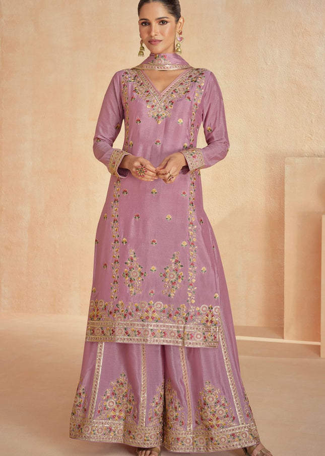 Pink Embroidered Sharara Suit