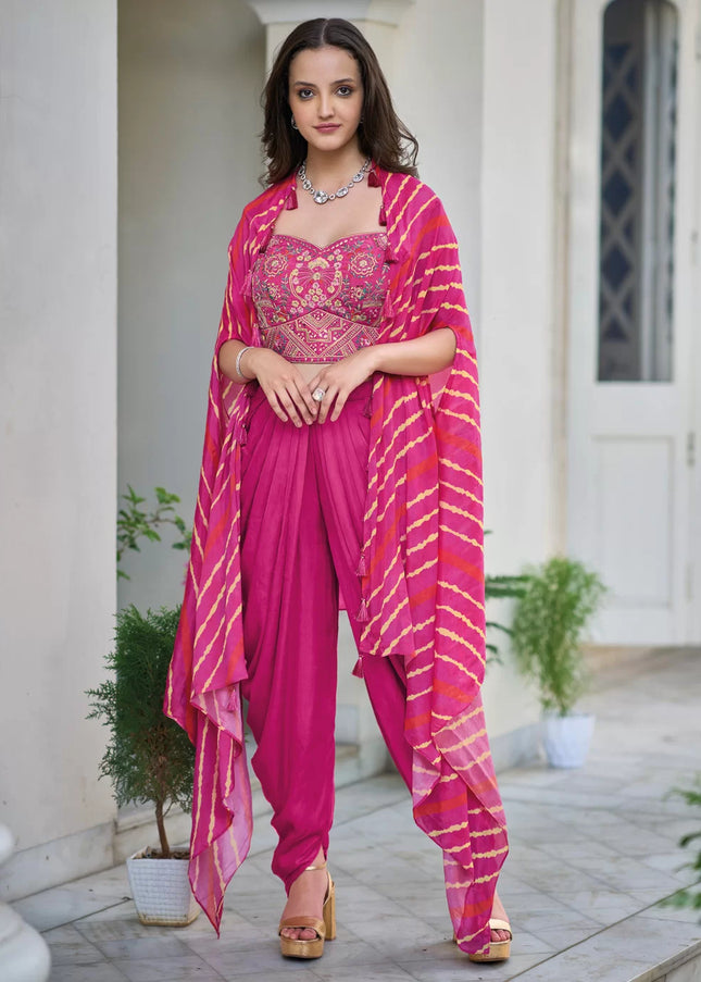 Pink Embroidered Dhoti Style Suit