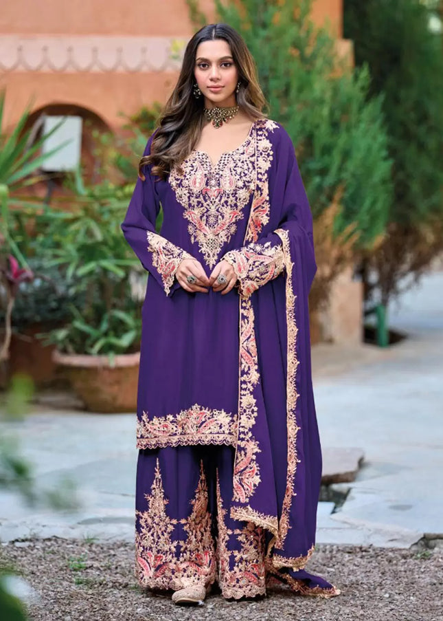 Golden Embroidered Sharara Suit