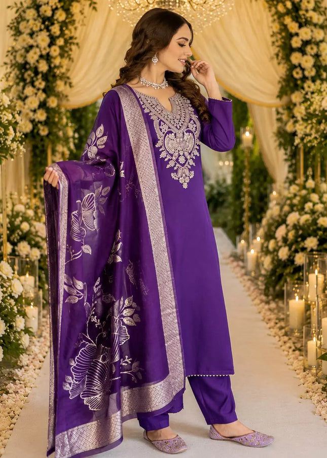 Cotton Blend Embroidered Pant Style Suit Series