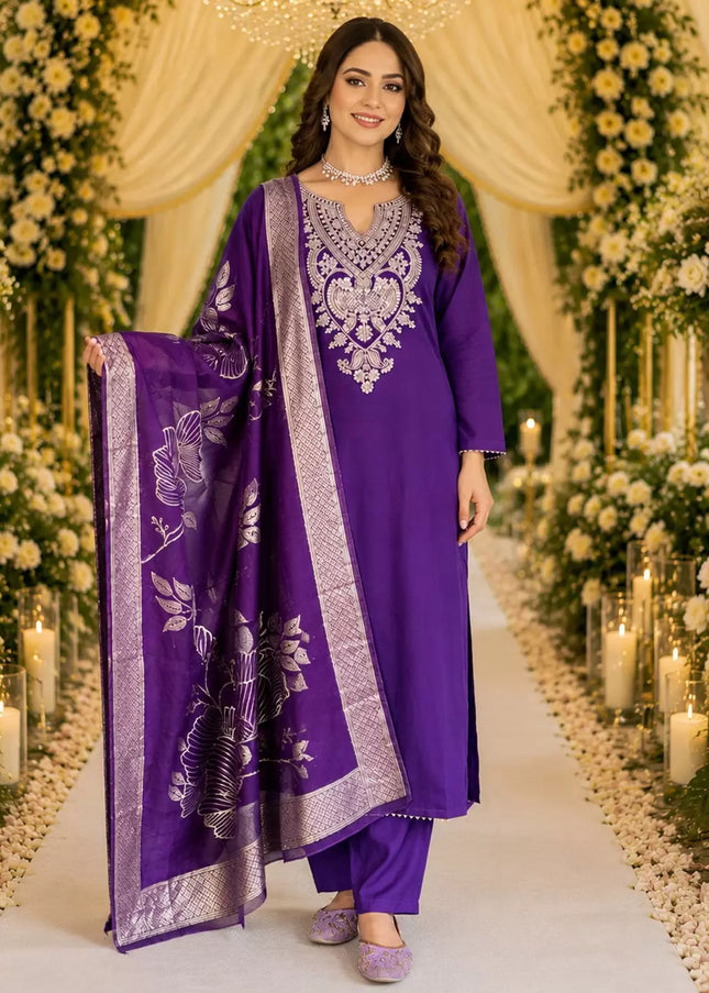 Cotton Blend Embroidered Pant Style Suit Series