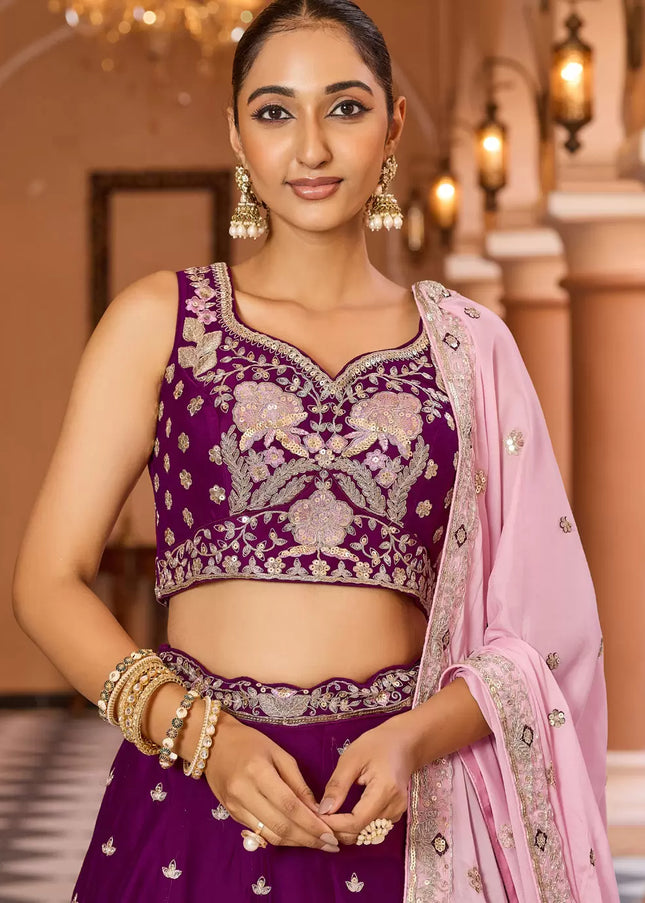 Purple Embroidered Lehenga Choli