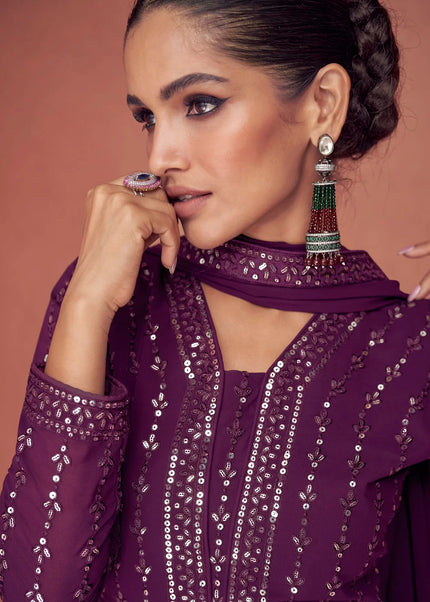 Purple Georgette Embroidered Anarkali