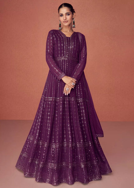 Purple Georgette Embroidered Anarkali