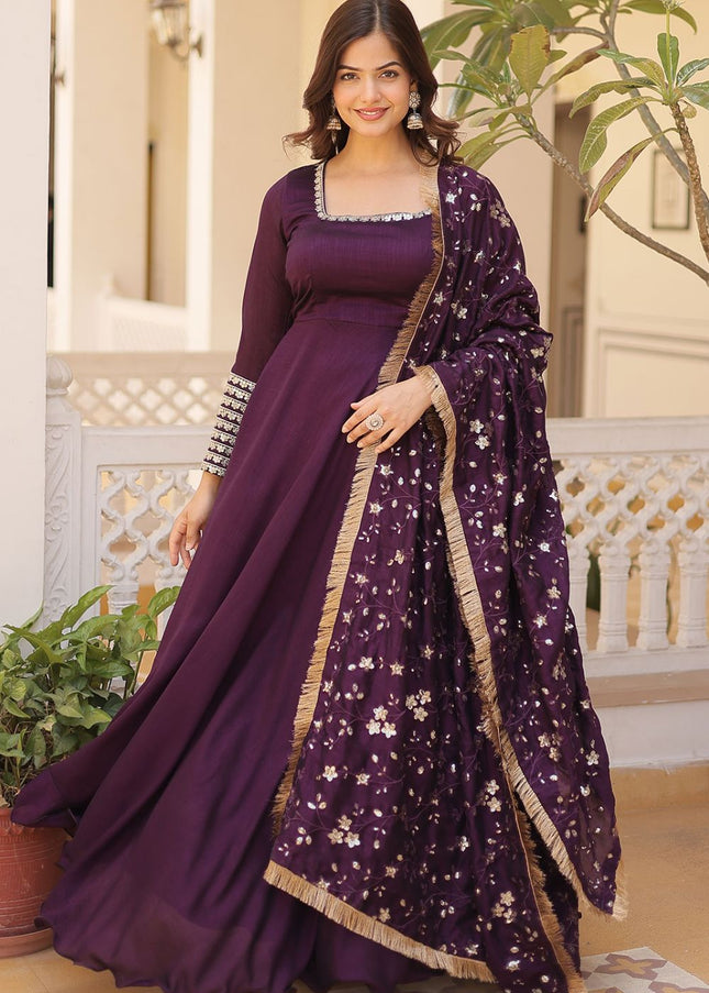 Purple Embroidered Anarkali Gown