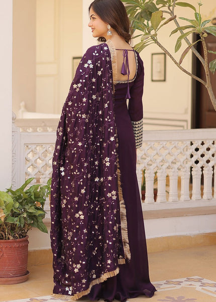 Purple Embroidered Anarkali Gown