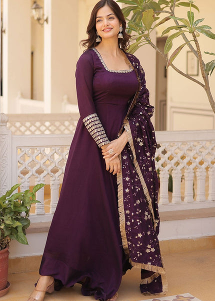 Purple Embroidered Anarkali Gown