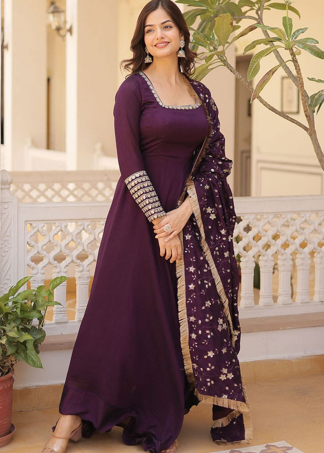 Purple Embroidered Anarkali Gown