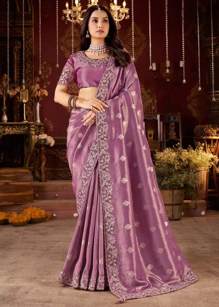 Purple Embroidered Wedding Saree