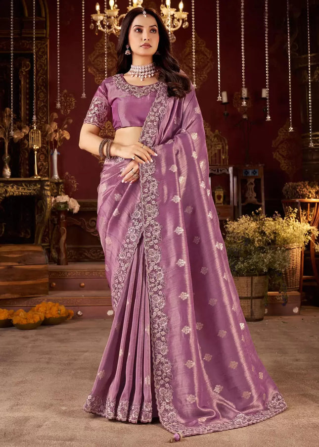Purple Embroidered Wedding Saree