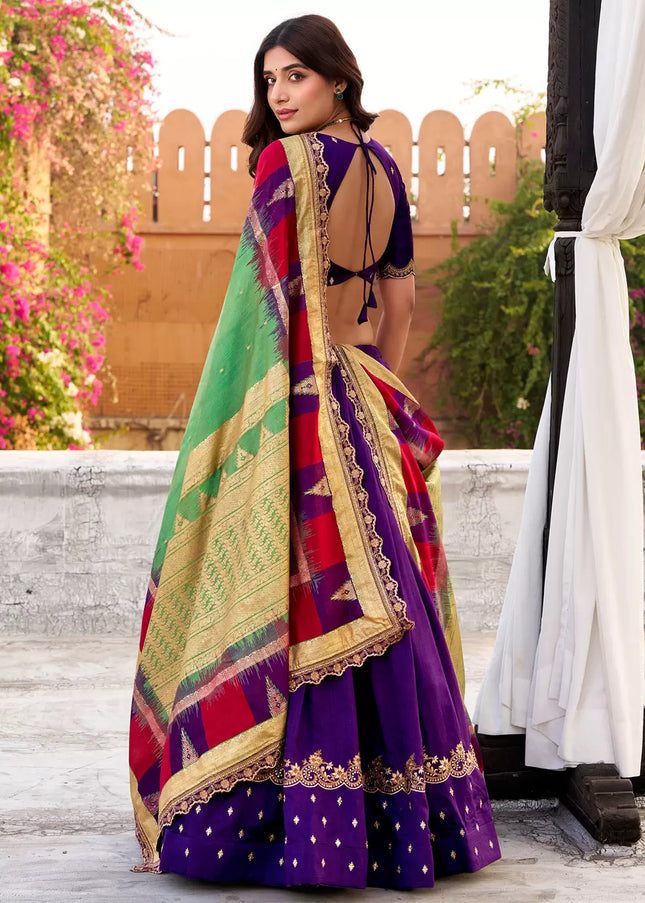 Purple Printed and Embroidered Lehenga Choli