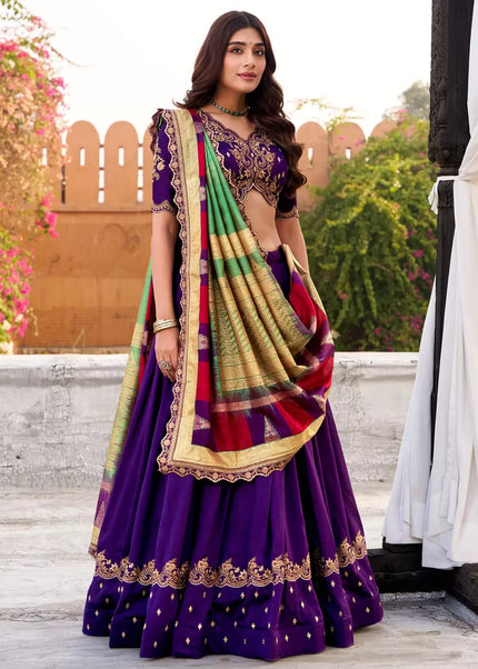 Purple Printed and Embroidered Lehenga Choli