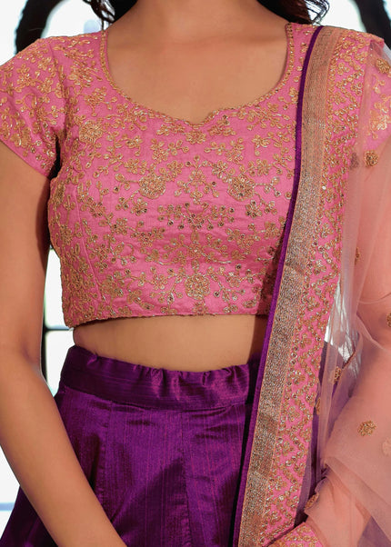 Pink and Purple Embroidered Lehenga Choli