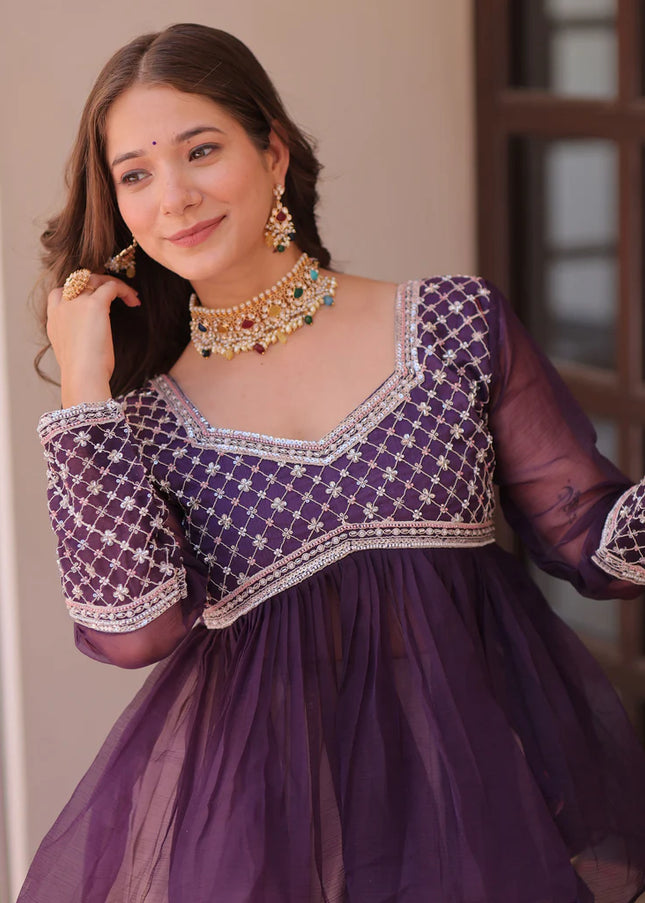 Purple Embroidered Lehenga Anarkali