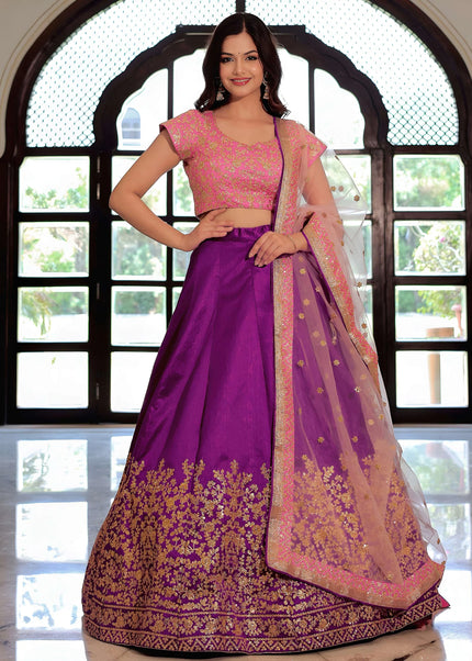 Pink and Purple Embroidered Lehenga Choli
