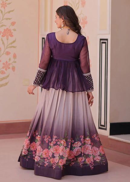 Purple Embroidered Lehenga Anarkali