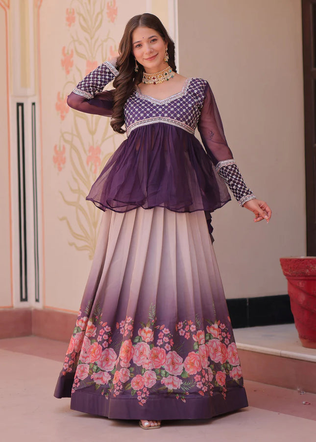 Purple Embroidered Lehenga Anarkali
