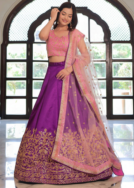 Pink and Purple Embroidered Lehenga Choli