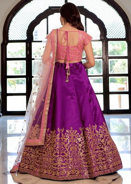 Pink and Purple Embroidered Lehenga Choli