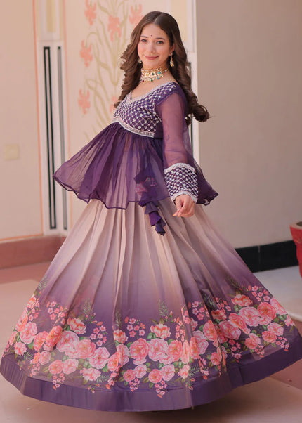 Purple Embroidered Lehenga Anarkali
