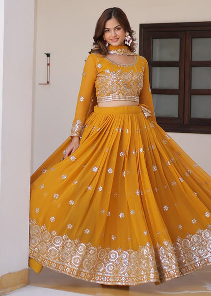 Yellow Embroidered Lehenga Choli