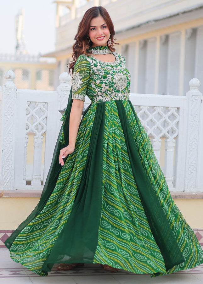 Green Embroidered Anarkali Gown