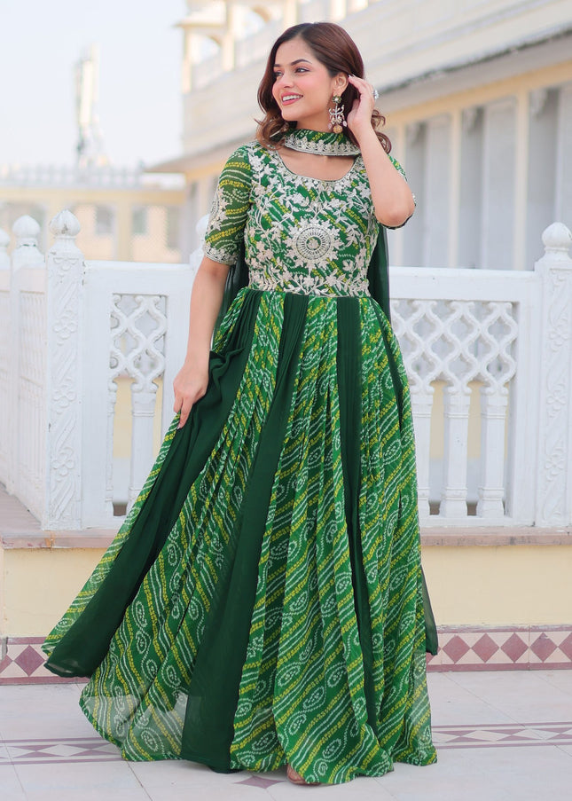 Green Embroidered Anarkali Gown