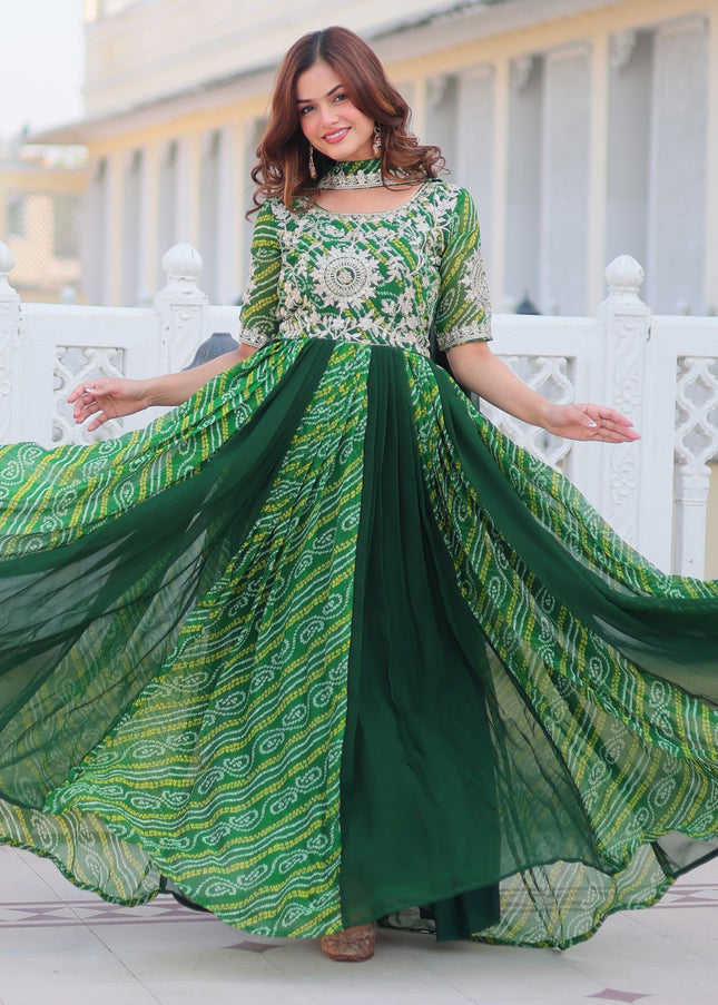 Green Embroidered Anarkali Gown